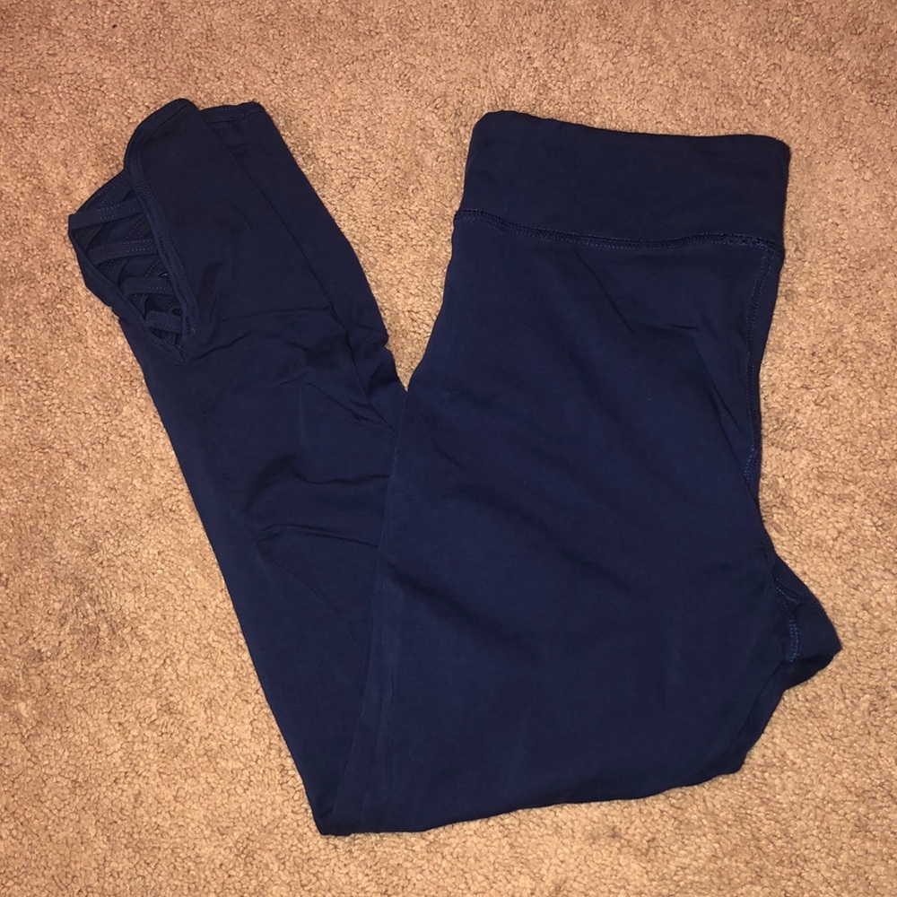 Navy Full Length Leggings with Criss cross bottom